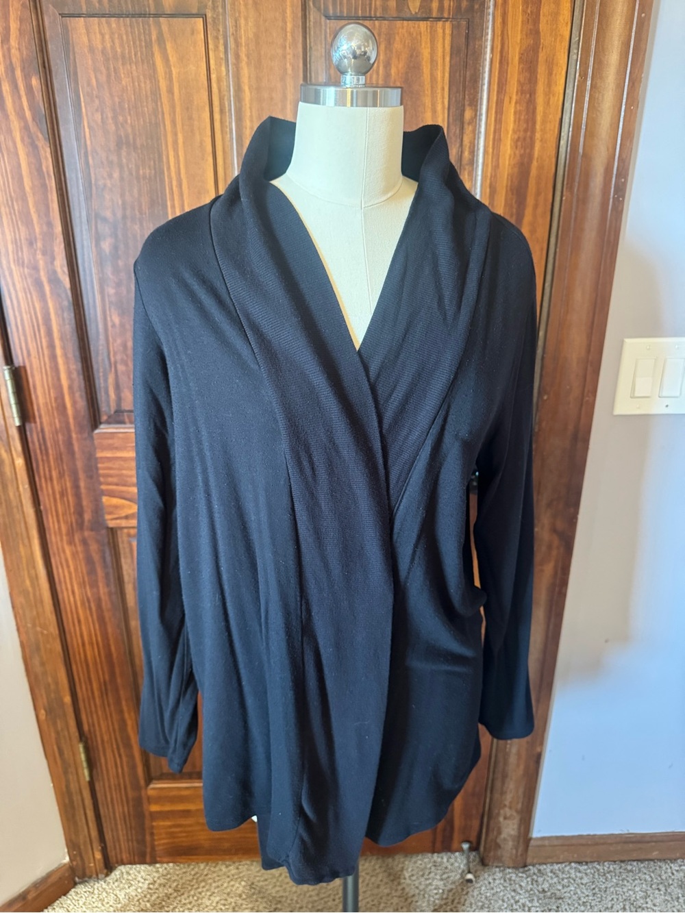 Claiborne Black Draped Open-Front Cardigan Top